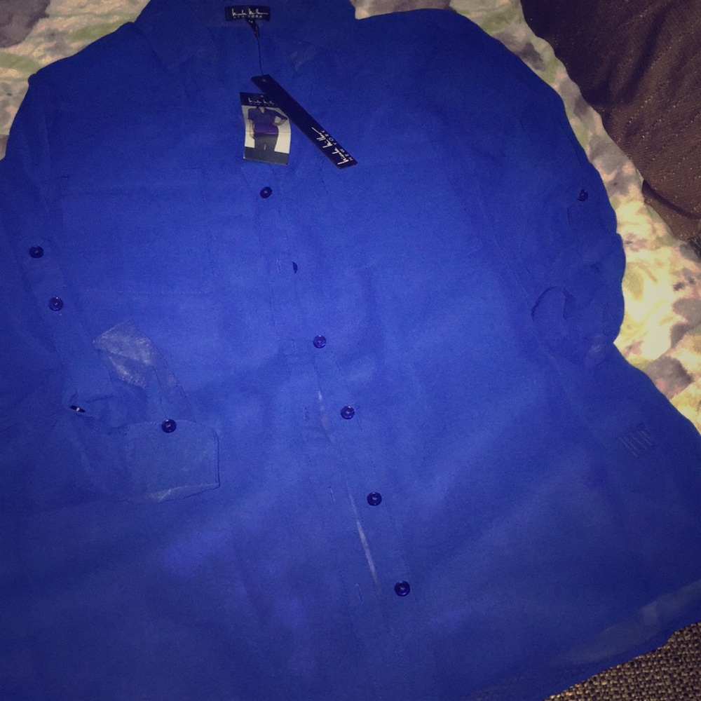 Nicole Miller sheer royal blue blouse